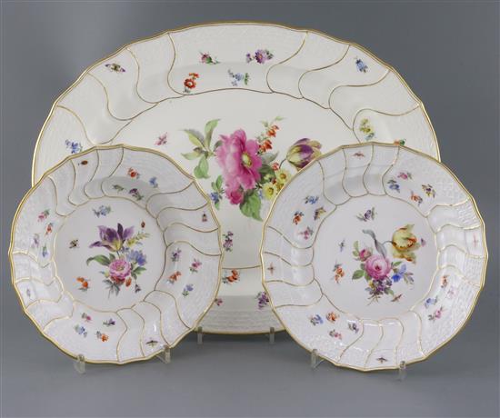 A Meissen Deutsche Blumen sixty-four piece part dinner service, early 20th century,